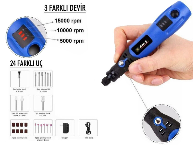 Mini Şarjlı El Matkabı ve Taşlama Seti - 2